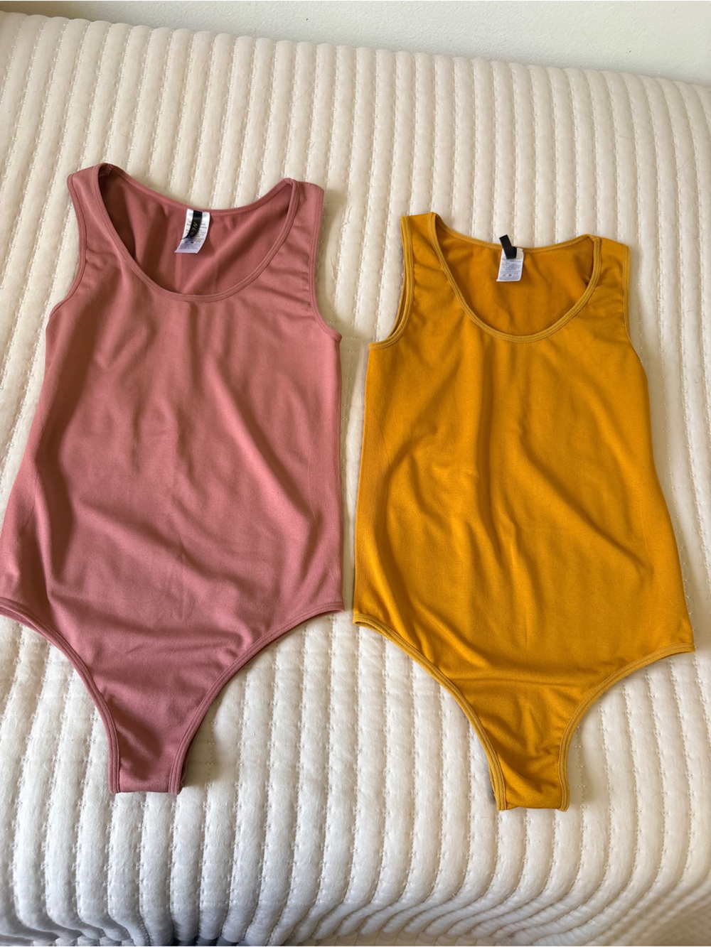 New Mix Lot of 2 Tank Bodysuits - Cheeky Back Dusty Rose & Mustard - One Size